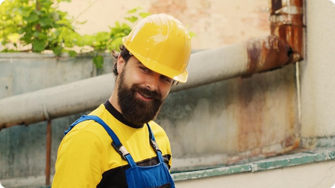 Operario de Multiservice A.D. realizando tareas de revisión en una infraestructura de fontanería externa en el sur de Tenerife.